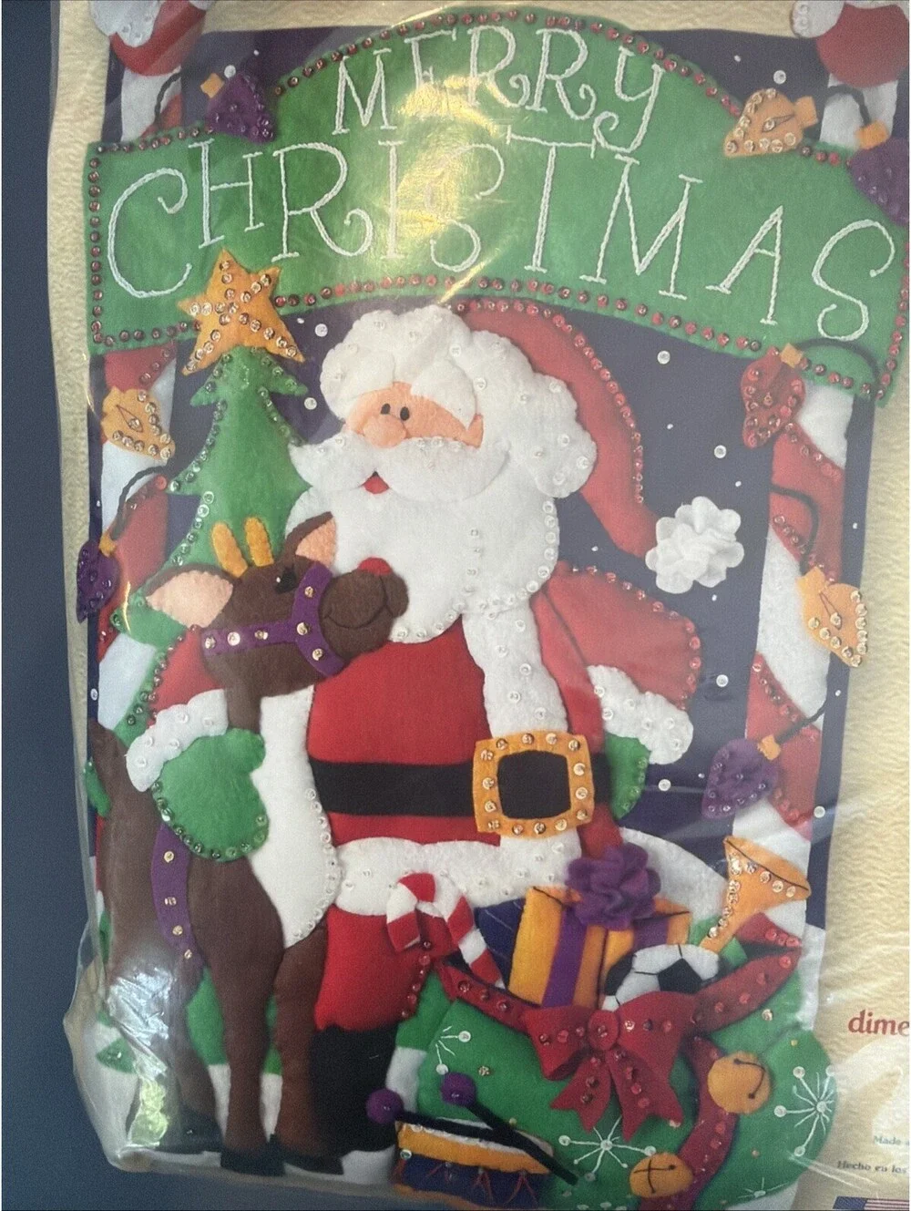 Vtg  2001 DIY Dimensions Felt Works Appliqué Merry Christmas Banner 15x22 New